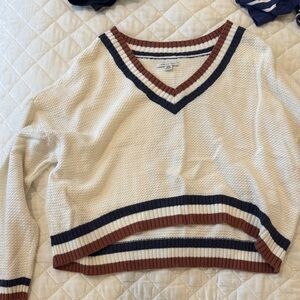 American Eagle Outfitters V-Neck Sweater - Cream, Navy, Brown